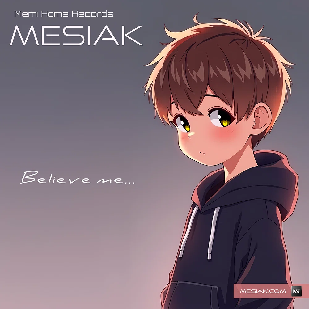 Copertina del nuovo singolo "Believe me" di Mesiak Hiro - Anno 2026 per l'etichetta Memi Home Records